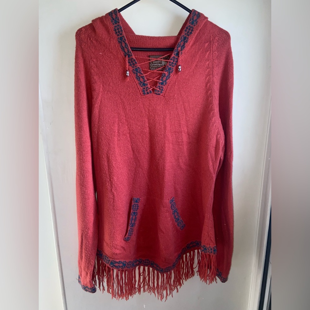 Alpaca Connection Salmon-colored Hooded Knit Pullover